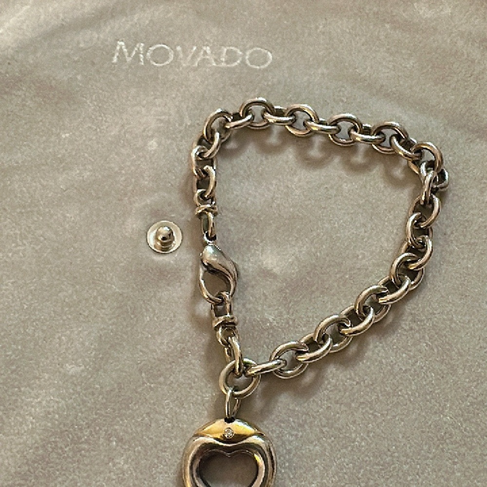 Movado Sterling Silver & 18k Gold Diamond Heart Bracelet